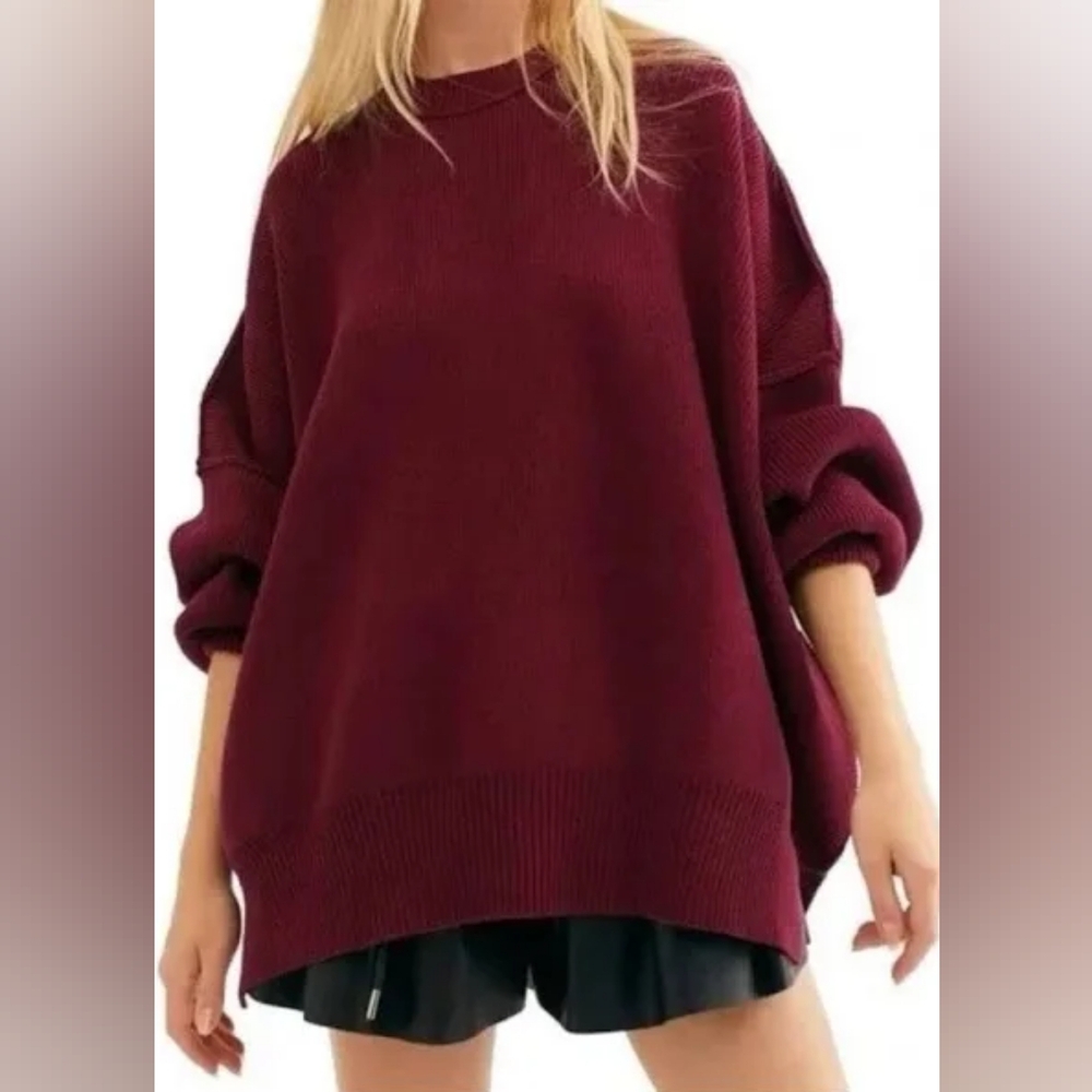 Free People Burgundy Crew Neck Sweater